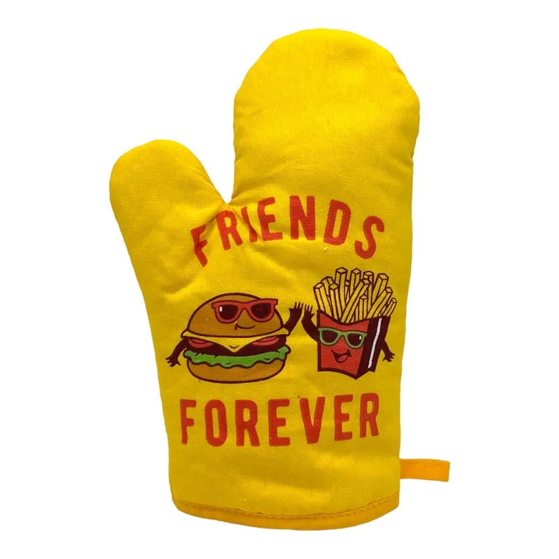 Friends Forever Funny Burger Fries Fast Food Novelty Kitchen Utensils Funny Graphic Kitchenwear Funny Food  Novelty Cookware Yellow -