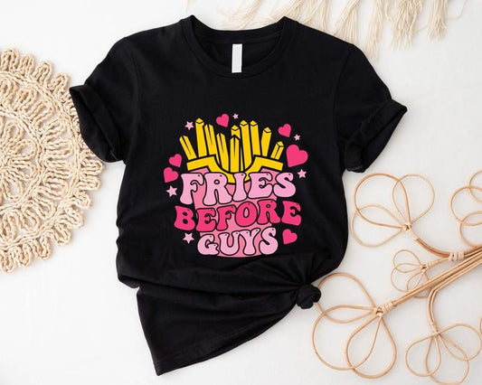 Fries Valentine Shirt, Fries Lover T-shirt, Funny Valentine's Day Tee, Food Short Sleeve, French Fry Valentine Tee, Funny Gift Shirt For Woman, Gift For Her Cotton Casual
