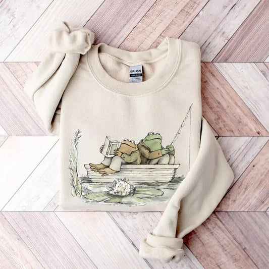 Frog & Toad Fishing Unisex Sweatshirt, Fishing Frogs Shirt, Fathers Day Tee, Matching Family Sweatshirt, Retro Frog Lover Shirt