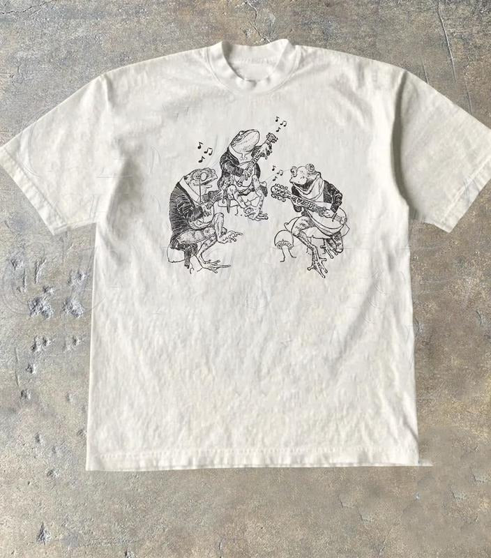Frog Musicians 90s Retro Shirt, Vintage Frog Graphic T-Shirt, Cute Funny Frog Tee, Frog Lovers Cotton Tee, Unisex Beige Shirt, Toad Tee