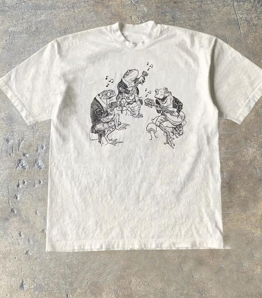 Frog Musicians 90s Retro Shirt, Vintage Frog Graphic T-Shirt, Cute Funny Frog Tee, Frog Lovers Cotton Tee, Unisex Beige Shirt, Toad Tee