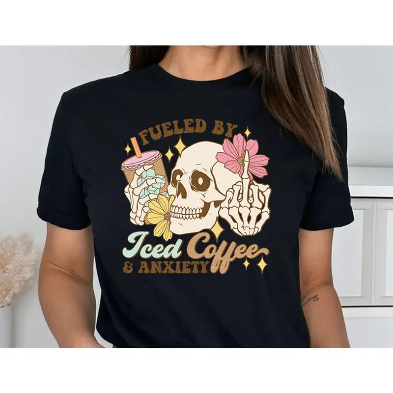 Fueled by Iced Coffee and Anxiety Shirt, Mom Iced Coffee shirt, Mama Anxiety Shirt shirt, Coffee Shirt, Retro Mom Shirt