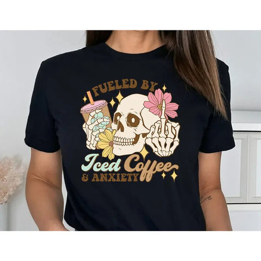 Fueled by Iced Coffee and Anxiety Shirt, Mom Iced Coffee shirt, Mama Anxiety Shirt shirt, Coffee Shirt, Retro Mom Shirt