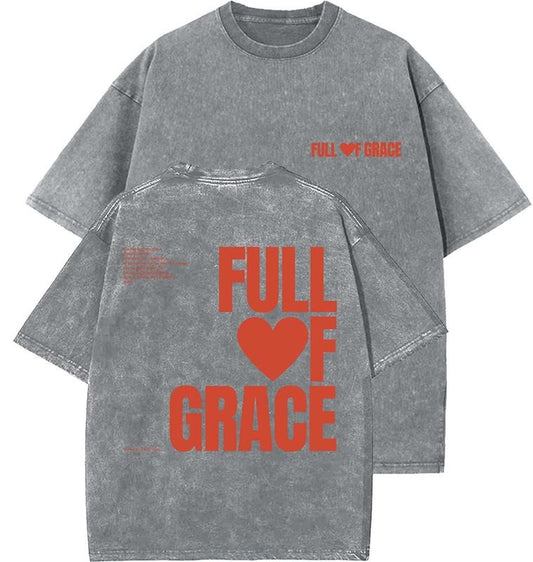 Full Of Grace Unisex Washed T-Shirt, Christian t shirts, Vintage 90s Graphic Tee, Gift Top Womenswear Cotton Mineral Color