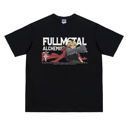 Fullmetal Alchemist "Edward Elric" Vintage Oversized Tee Anime T-shirt 100% Cotton Original Design Men's Top Streetwear Casual Menswear Tshirt