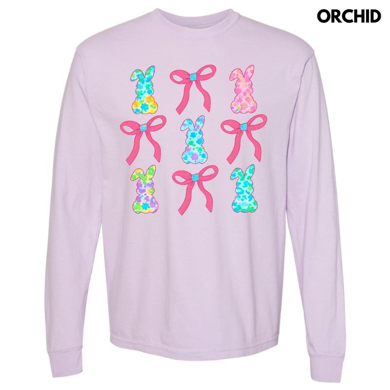 Fun Bunny Bow Collage Long Sleeve Comfort Colors T-Shirt 'NLB'