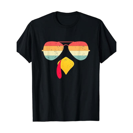 Fun Thanksgiving Humor - Cool Turkey Face Graphic T-Shirt with Sunglasses for Men and Women made in usa