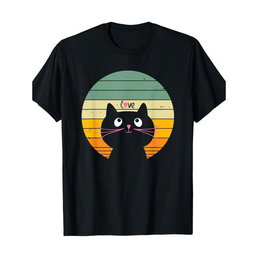 Fun and cute Retro Sunset Retro style Cat Love T-shirt -100% cotton Made in USAstyle{n002}2