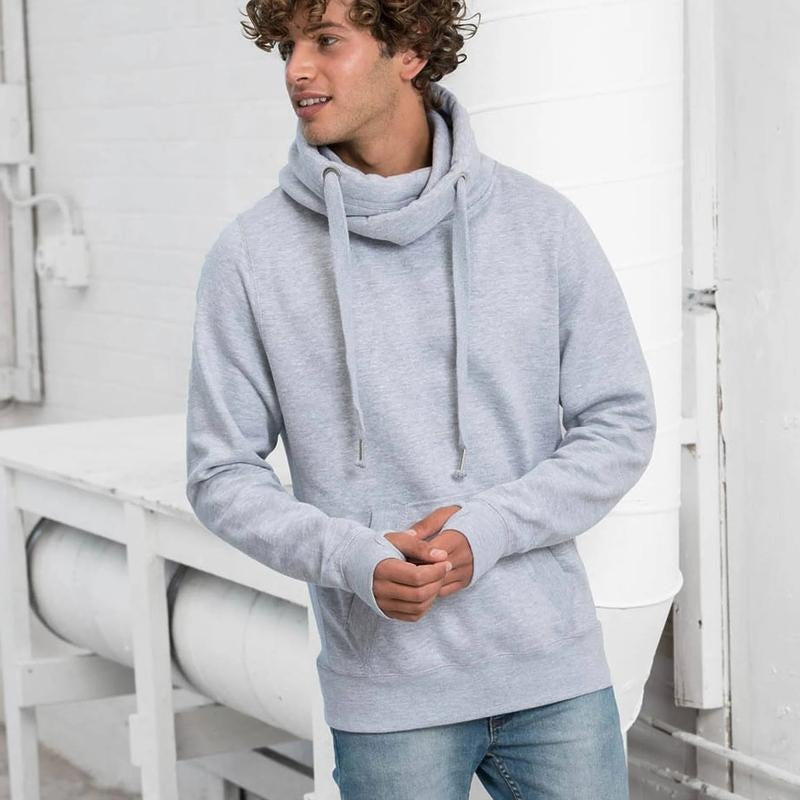 Funnel Neck Sweatshirt Cowl Neck Winter Pullover Men's Black Hoodie Gift for Him Fall Sweatshirt Gray Pullover