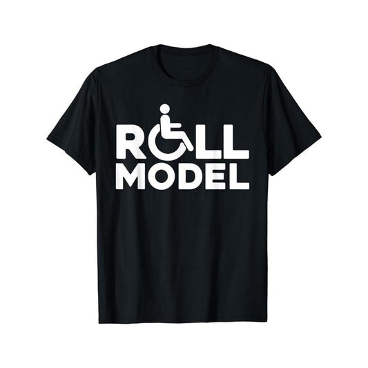 Funny 'Roll Model' Wheelchair Graphic Tee - 100% Cotton, Breathable & Stretchy, Casual T-Shirt for Men and Women Made in USA