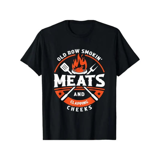 Funny 'Smokin' Meats & Clapping Cheeks' T-Shirt - 100% Cotton, Casual Round Neck Tee for Men & Women - Perfect Gift for Dad or Mom, Best for Christmas Made in USA