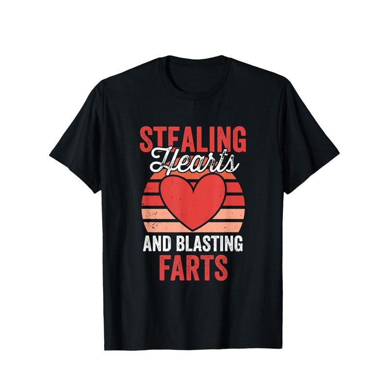 Funny 'Stealing Hearts & Blasting Farts' Valentine's Day Tee - 100% Cotton, Short Sleeve, Casual Round Neck T-Shirt for Boyfriend or Lover made in usa