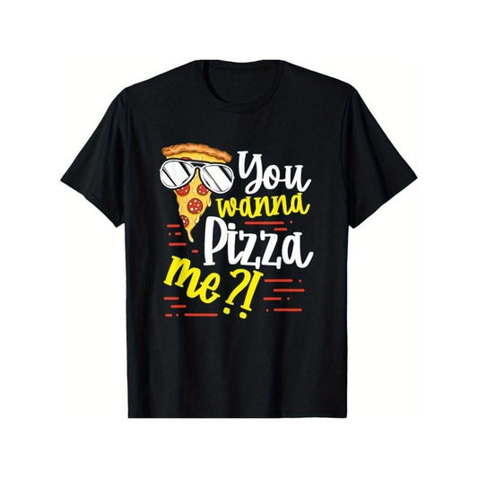 Funny 'You Wanna Pizza Me' Food Pun T-Shirt for Men, Soft Cotton Crew Neck, Casual Style, Slight Stretch, Geometric Pattern, All-Season Comfort, Ideal for Sports & Outdoor Activities, Perfect Gift for Holidays made in usa