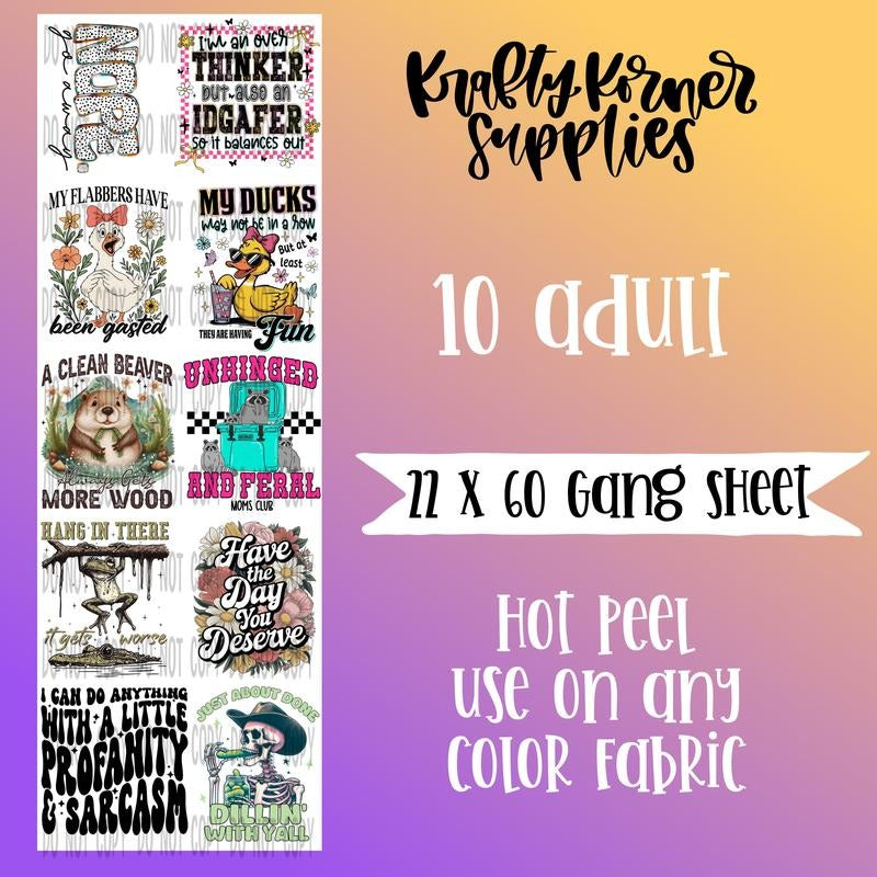 Funny 2.0 DTF Transfer Gang Sheet, 22 x 60