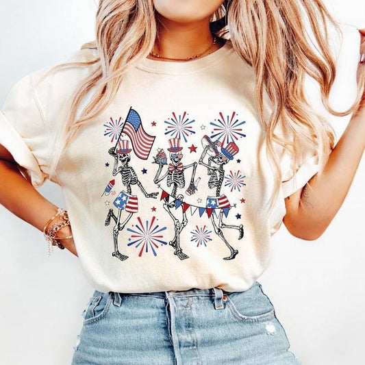 Funny 4th of July Shirt, America Shirt, Retro Shirt, USA Shirt, Dancing Skeleton Shirt, 4th of July Shirt Design, American Flag Shirt, Freedom, Memorial Day