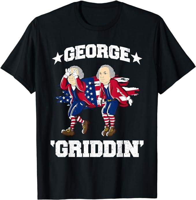 Funny 4th of July Shirts For Men, 4th of July George Washington Griddy George Griddin T-Shirt Menswear Top Casual Cotton Fashion Basic