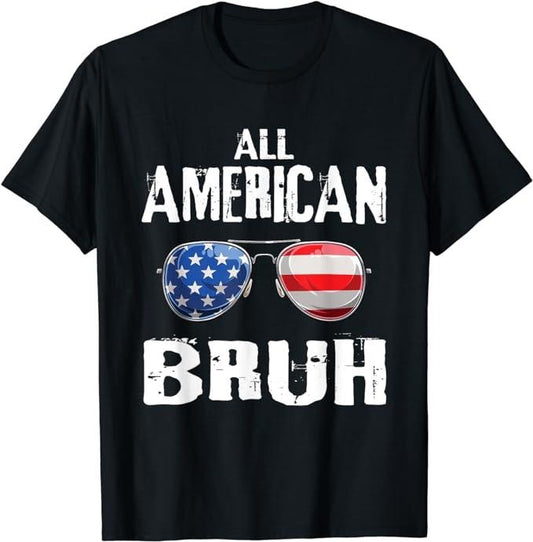 Funny 4th of July Shirts For Men, All American Bruh 4th Of July Boys Patriotic T-Shirt Menswear Top Casual Cotton Fashion Smooth