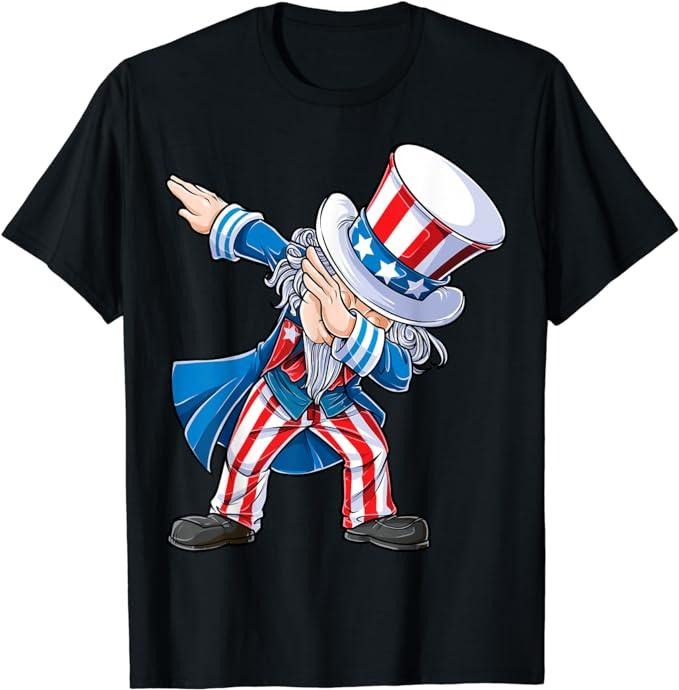 Funny 4th of July Shirts For Men, Dabbing Uncle Sam 4th of July Funny Dab Dance T-Shirt Menswear Top Casual Cotton