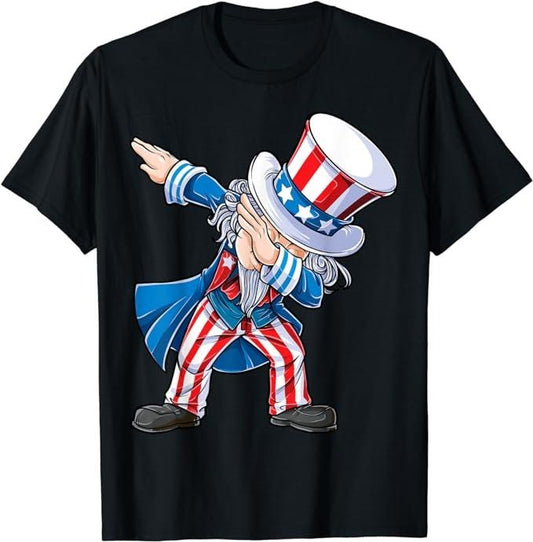 Funny 4th of July Shirts For Men, Dabbing Uncle Sam 4th of July Funny Dab Dance T-Shirt Menswear Top Casual Cotton