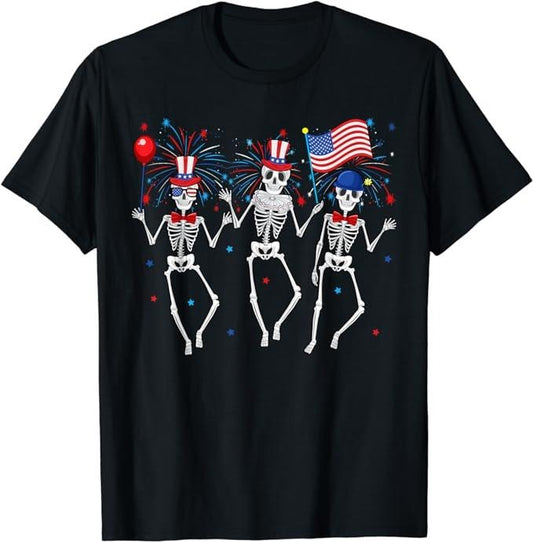 Funny 4th of July Shirts For Men, Dancing Skeletons 4th of July Funny Independence Day T-Shirt Menswear Top