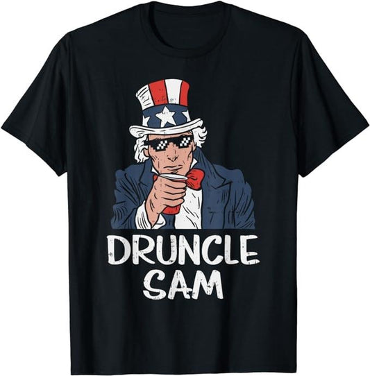 Funny 4th of July Shirts For Men, Druncle Sam Funny Uncle Sam Beer 4th Of July Party Drinking T-Shirt Menswear Top