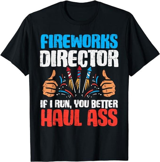 Funny 4th of July Shirts For Men, Fireworks Director If I Run Funny 4th Of July Fourth Men T-Shirt Menswear Top Casual Cotton