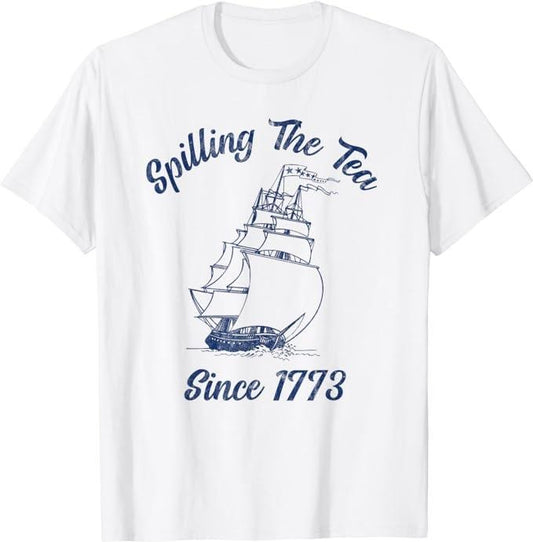 Funny 4th of July Shirts For Men, Fun 4th Of July Spilling The Tea Since 1773 History Teacher T-Shirt Menswear Top Casual Cotton Tee Basic