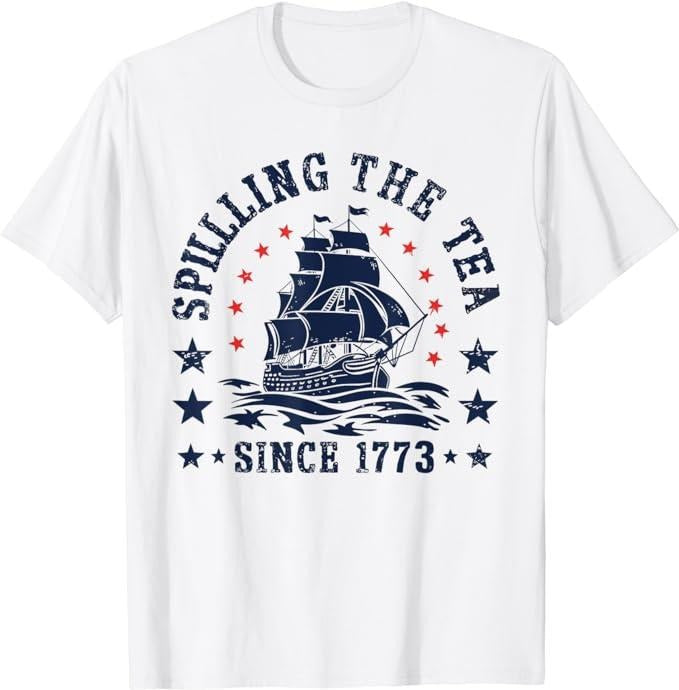 Funny 4th of July Shirts For Men, Funny 4th Of July Spilling The Tea Since 1773 Fourth of July T-Shirt Menswear Top Casual Cottonstyle{n002}2