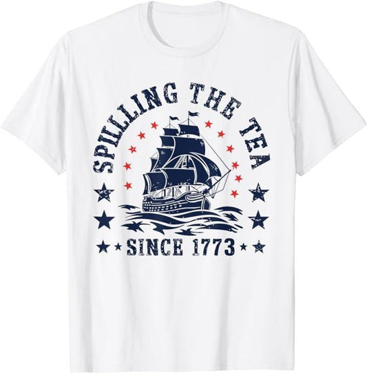 Funny 4th of July Shirts For Men, Funny 4th Of July Spilling The Tea Since 1773 Fourth of July T-Shirt Menswear Top Casual Cottonstyle{n002}2