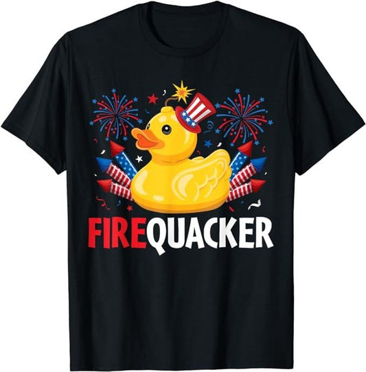 Funny 4th of July Shirts For Men, Funny Firecracker Duck 4th of July T-Shirt Menswear Top Casual Cotton Basic Fashionstyle{n002}2