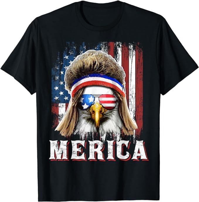 Funny 4th of July Shirts For Men, Merica Eagle Mullet 4th of July American Flag Stars Stripes T-Shirt Menswear Top Casual Cotton Basic Fashionstyle{n002}2