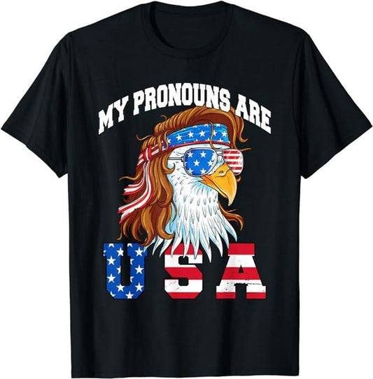 Funny 4th of July Shirts For Men, My Pronouns Are USA Eagle American Funny 4th of July T-Shirt Menswear Top Casual Cotton