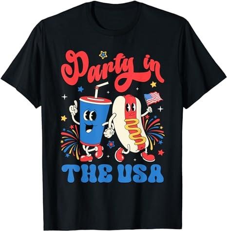 Funny 4th of July Shirts For Men, Party In The USA Cute Soda And Hotdog Patriotic 4th of July T-Shirt Menswear Top Casual Cotton Fashion Basic