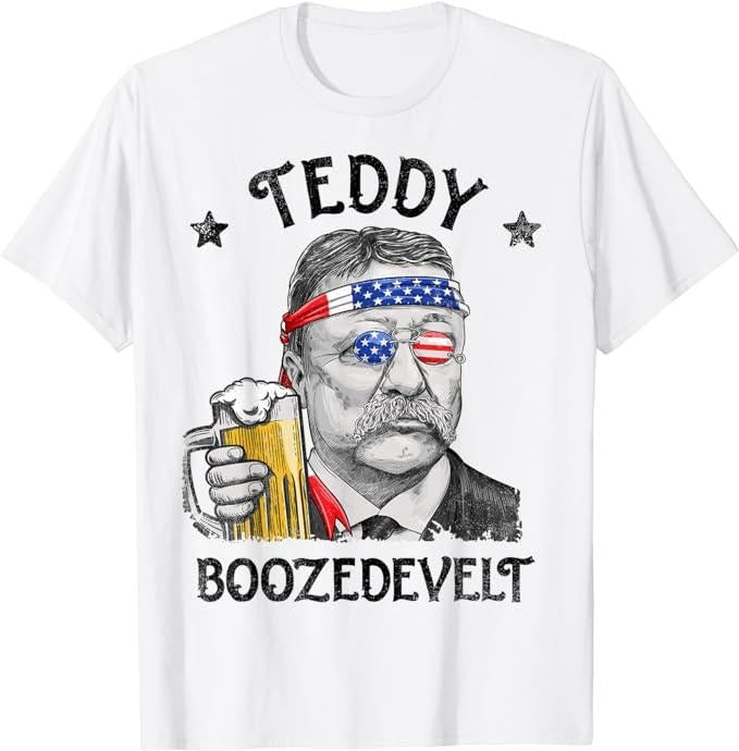 Funny 4th of July Shirts For Men, Teddy Boozedevelt Theodore Roosevelt 4th Of July T-Shirt Menswear Top Casual Cotton Tee Basic