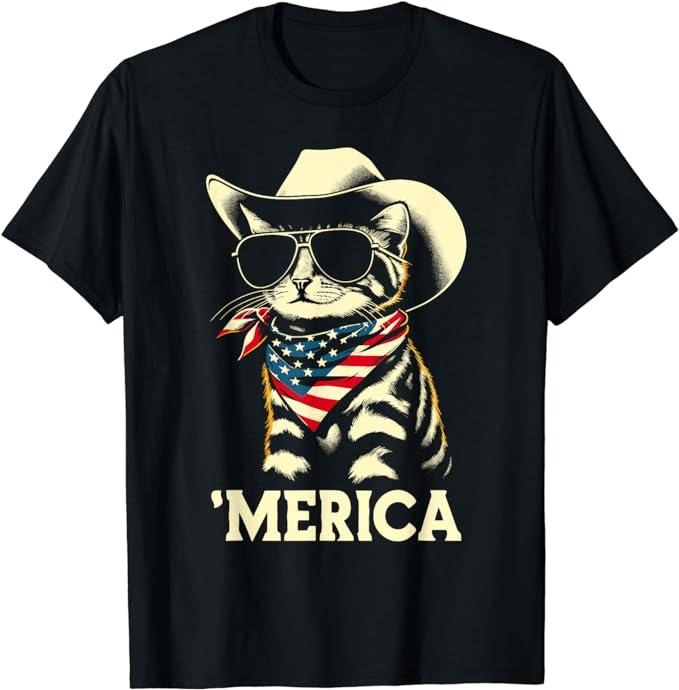 Funny 4th of July Shirts For Men, USA 'Merica Cat 4th of July Funny Patriotic T-Shirt Menswear Top Casual Cotton Fashion Basicstyle{n002}2