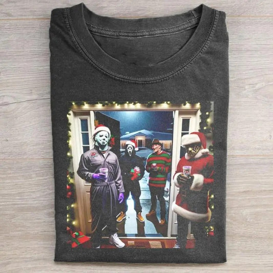 Funny All Character Christmas Horror Movies Unisex T-shirt, Ghost Face x M Myers x Kurgers TShirt, Funny Merry Xmas Holiday Shirt, Clothing Menswear