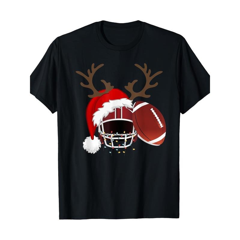 Funny American Football Reindeer Santa Hat Christmas Holiday 220g 100% CottonT-Shirt made in usa