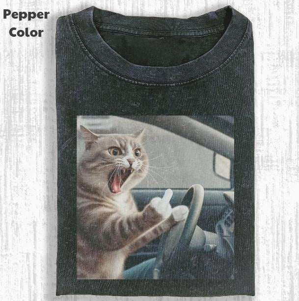 Funny Animal Vintage Graphic Tee, Cat Middle Finger T-Shirt, Animal Shirt, Unisex Meme Cringe Funny Shirt, Menswear Womenswear Streetwear Cotton Comfort