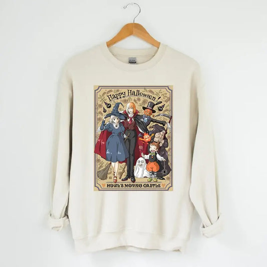 Funny Anime Halloween Sweatshirt, Howls Moving Castle, Howl And Sophie, Calciferstyle{n002}3