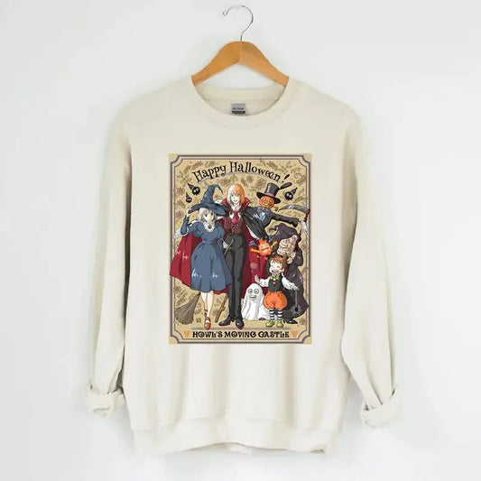 Funny Anime Halloween Sweatshirt, Howls Moving Castle, Howl and Sophie, Calcifer