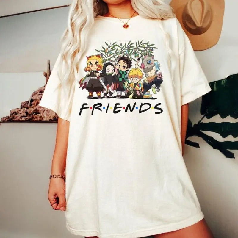 Funny Anime Tee Shirt, Tanjiro, Nezuko, Zenitsu, Inosuke, Anime Streetwear Shirt, Birthday Gift for Anime Lovers