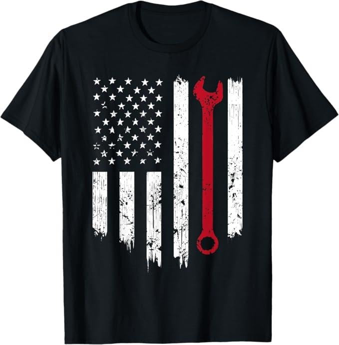 Funny Auto Mechanic Shirt, Funny Vintage Mechanic Distressed American Flag Gift For Men T-Shirt - Menswear Casual Cotton