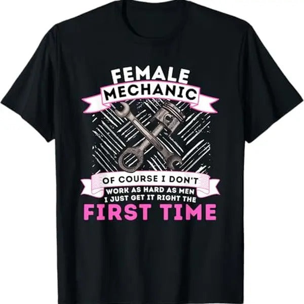 Funny Auto Mechanic T-Shirt, Female Car Mechanic - Funny Repairman Auto Repair Girl T-Shirt - Menswear Casual Cotton