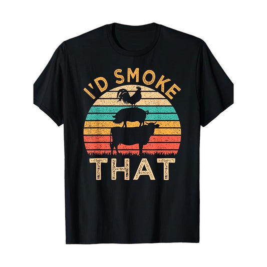 Funny BBQ I'd Smoke That Barbecue Retro Grilling T-Shirt 100%Cotton - 220g made in usa