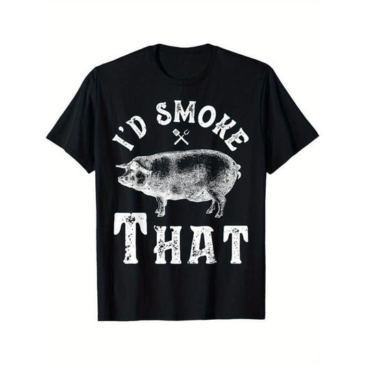 Funny BBQ Printed Men's Cotton Graphic T-shirt, Casual Short Sleeve Crew Neck T-shirt, Men's Tee For Outdoor made in usastyle{n002}5