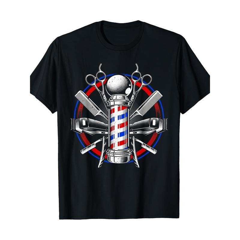 Funny Barber Gift For Men Barbershop Pole Tools Hairstylist T-Shirt - Made in USA