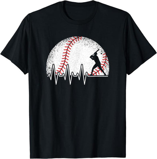 Funny Baseball Shirt, Funny Baseball Heartbeat Baseball Player T-Shirt Menswear Top Menswear Top