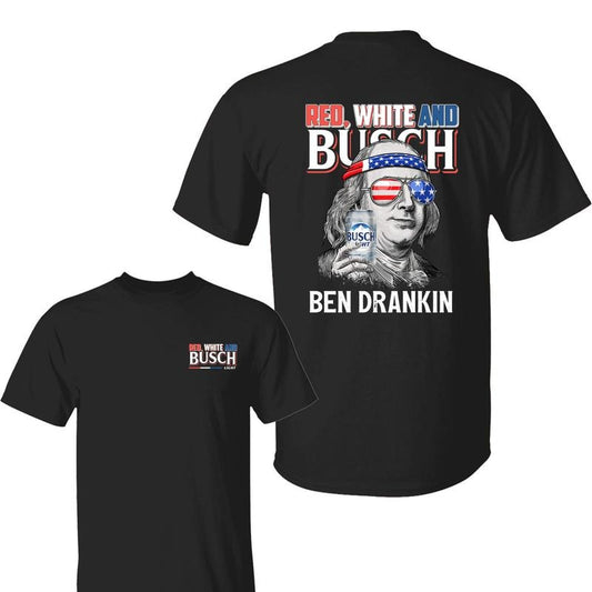 Funny Ben Drankin Red White And Bussch Light Benjamin Franklin Drinking 4th of July T-Shirt, Independence Day Shirt, Unisex Cotton for Men,  Women