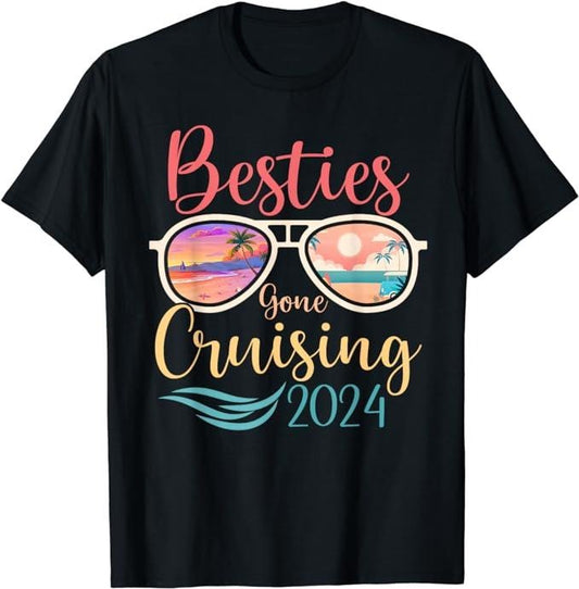 Funny Best Friend Shirts, Gift For Best Friend, 2024 Besties Gone Cruising Trip T-Shirt Menswear Top Casual Classic