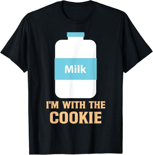 Funny Best Friend Shirts, Gift For Best Friend, I'm With The Cookie and Milk Matching Best Friend Couples T-Shirt Menswear Top Casual Comfort